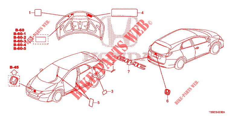 EMBLEMAS/ETIQUETAS DE PRECAUCION  para Honda CIVIC TOURER DIESEL 1.6 EX 5 Puertas 6 velocidades manual 2015