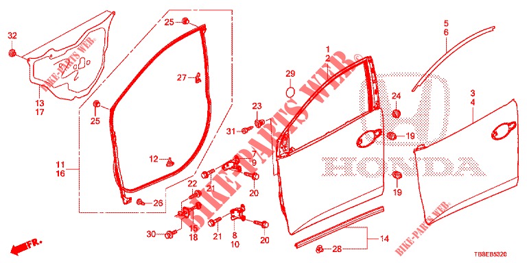 PANELES DE PUERTA DEL.(2D)  para Honda CIVIC TOURER DIESEL 1.6 EXGT 5 Puertas 6 velocidades manual 2016