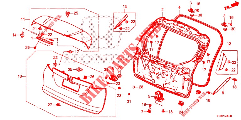 PANEL DE PUERTA TRASERA(2D)  para Honda CIVIC TOURER DIESEL 1.6 EXGT 5 Puertas 6 velocidades manual 2017